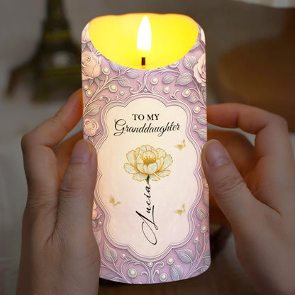 To My Granddaughter, Love Promised With Flowers And Butterflies - Personalized Custom LED Candle - GDT542_LECA