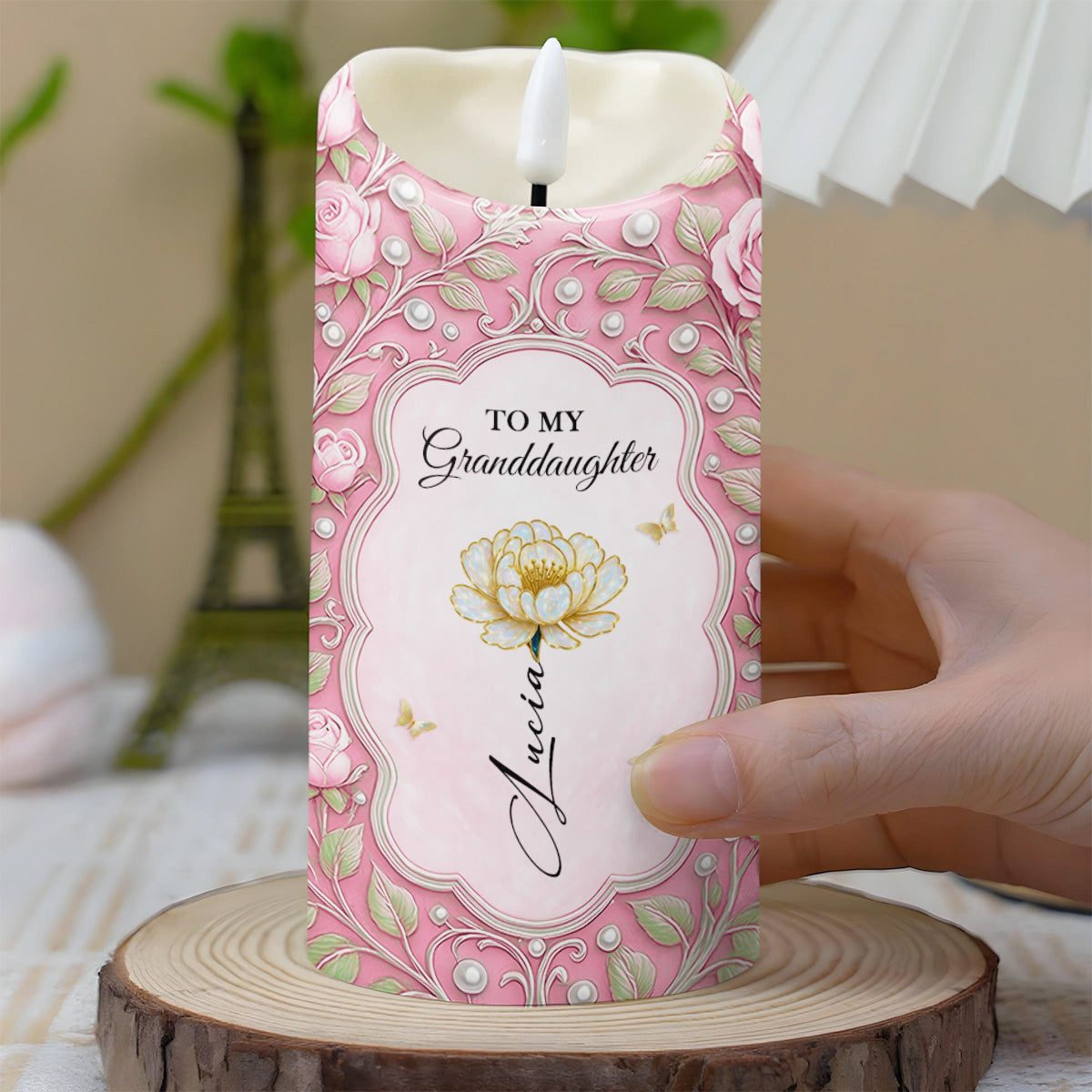 To My Granddaughter, Love Promised With Flowers And Butterflies - Personalized Custom LED Candle - GDT542_LECA