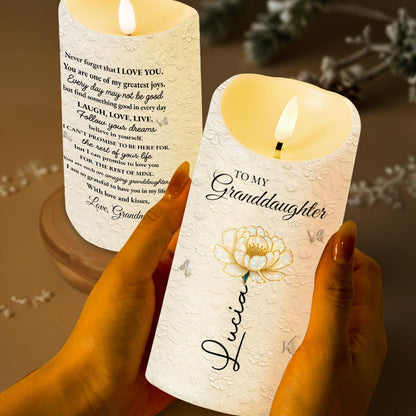 To My Granddaughter, Love And Floral Design - Personalized Custom LED Candle - GDT543_LECA