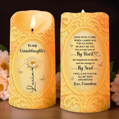 To My Granddaughter, Flower and Butterflies - Personalized Custom LED Candle - GDT544_LECA