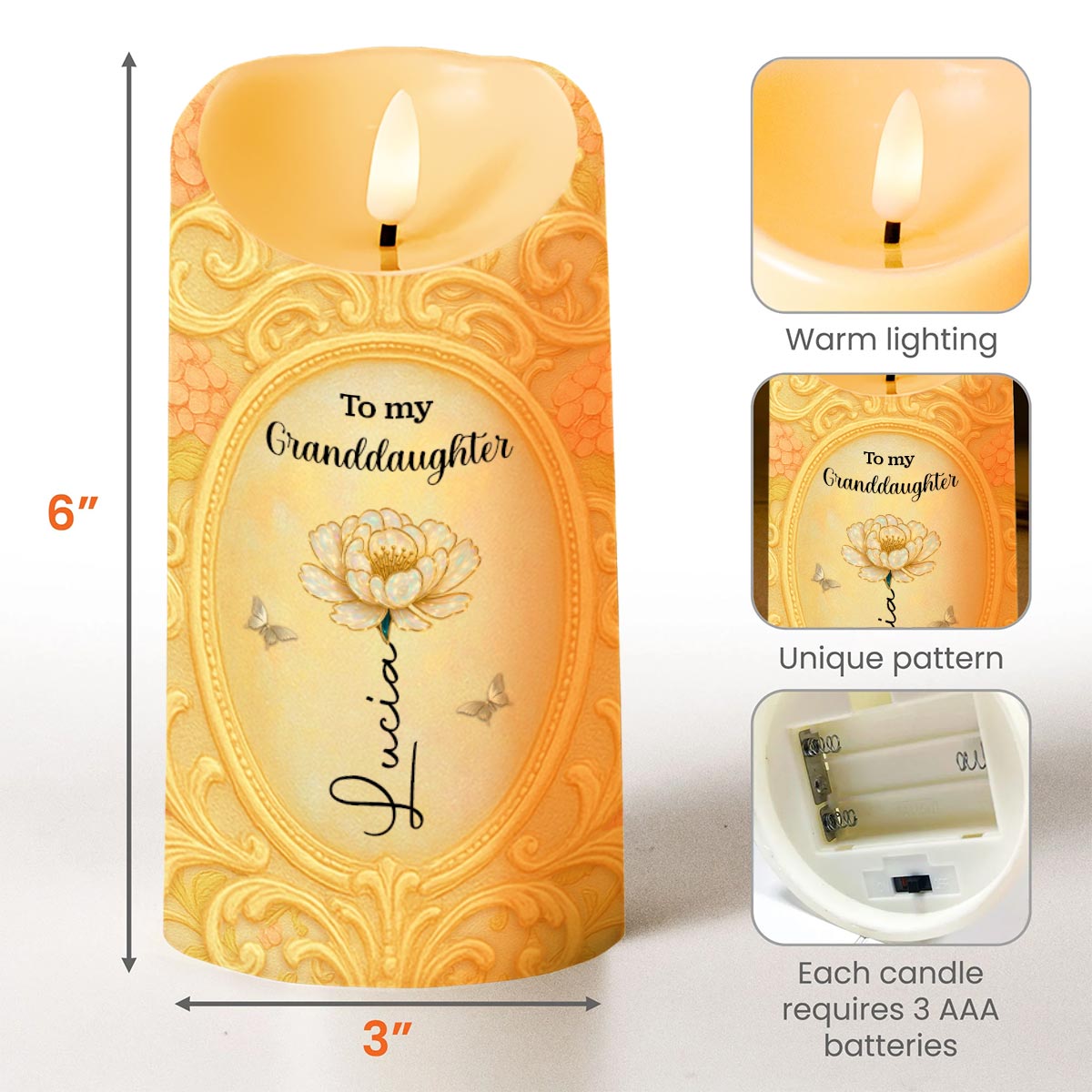 To My Granddaughter, Flower and Butterflies - Personalized Custom LED Candle - GDT544_LECA