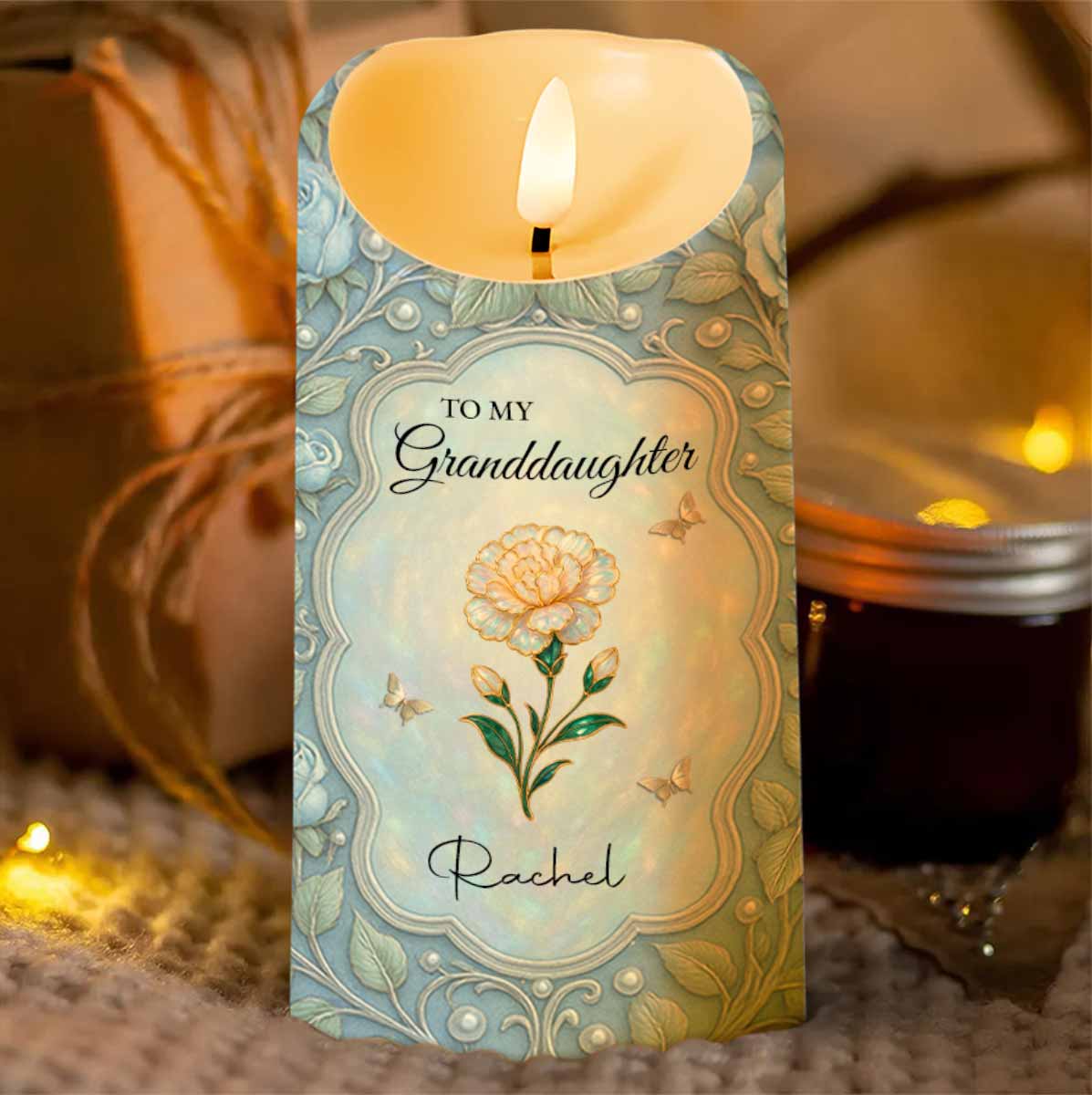 To My Granddaughter, Once Upon A Time, Flowers and Butterflies - Personalized Custom LED Candle - GDT547_LECA