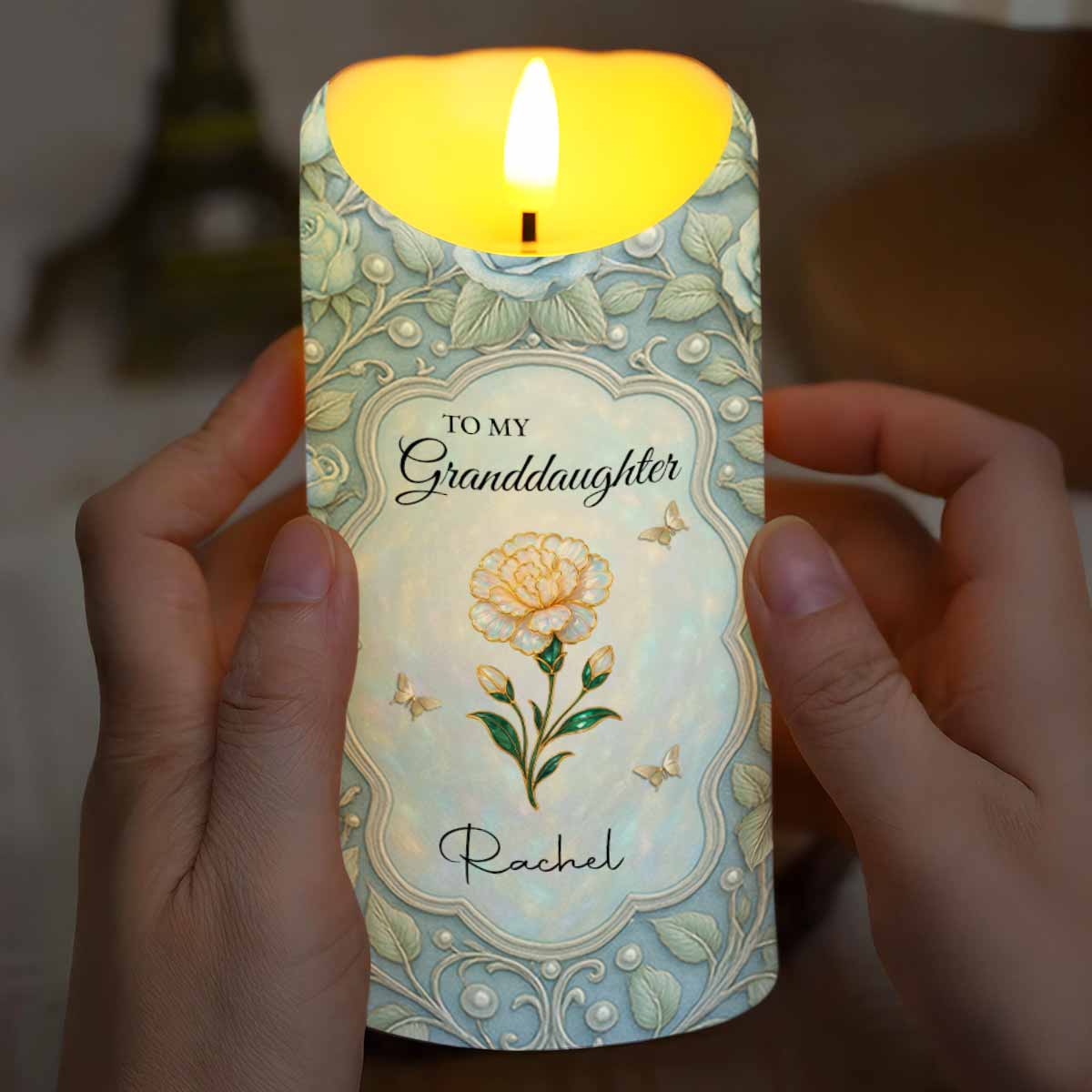 To My Granddaughter, Once Upon A Time, Flowers and Butterflies - Personalized Custom LED Candle - GDT547_LECA