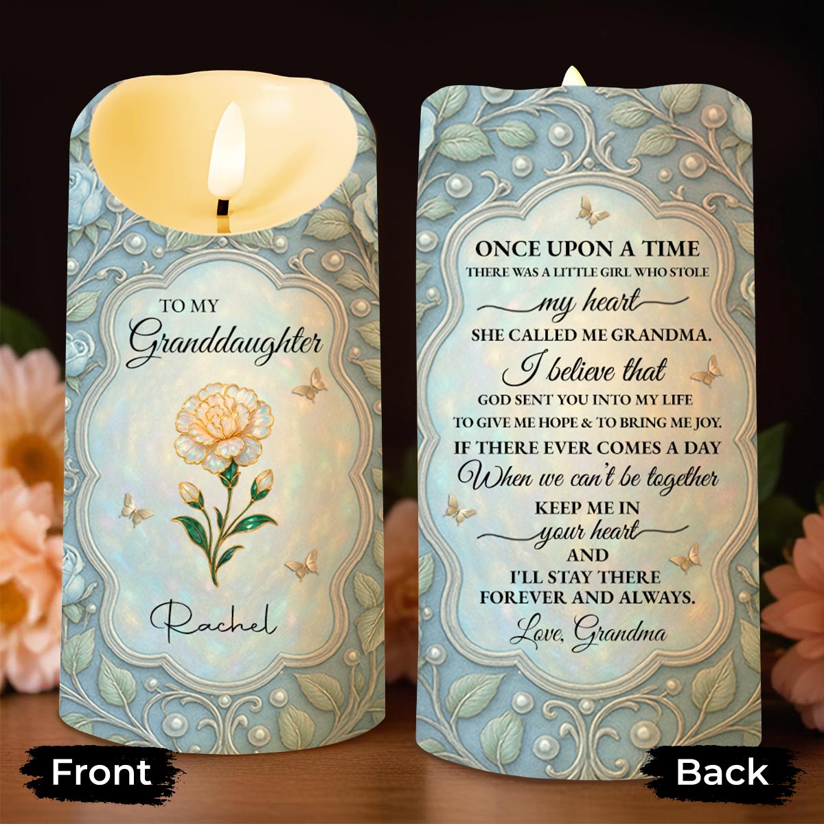 To My Granddaughter, Once Upon A Time, Flowers and Butterflies - Personalized Custom LED Candle - GDT547_LECA