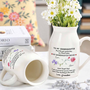 To My Granddaughter, My Little Girl Yesterday, Flowers And Heart Design - Personalized Ceramic Flower Vase