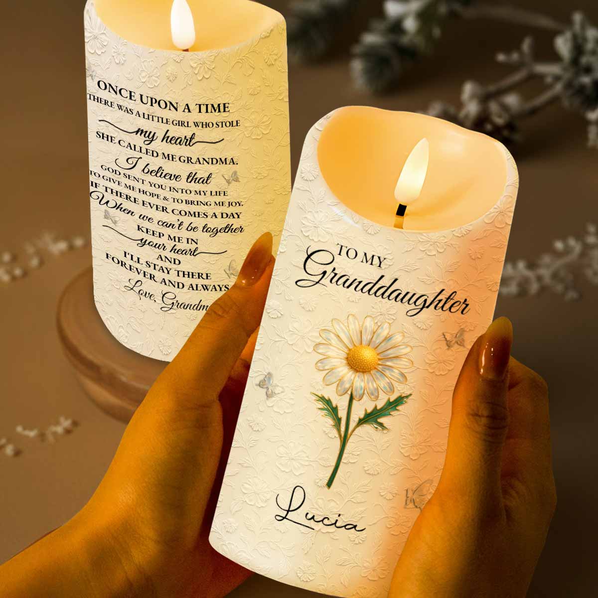 Once Upon A Time She Called Me Grandma, Daisy Design - Personalized Custom LED Candle - GDT550_LECA