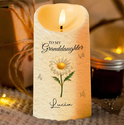 To My Granddaughter, Love Grandma, Beautiful Flower Design - Personalized Custom LED Candle - GDT551_LECA