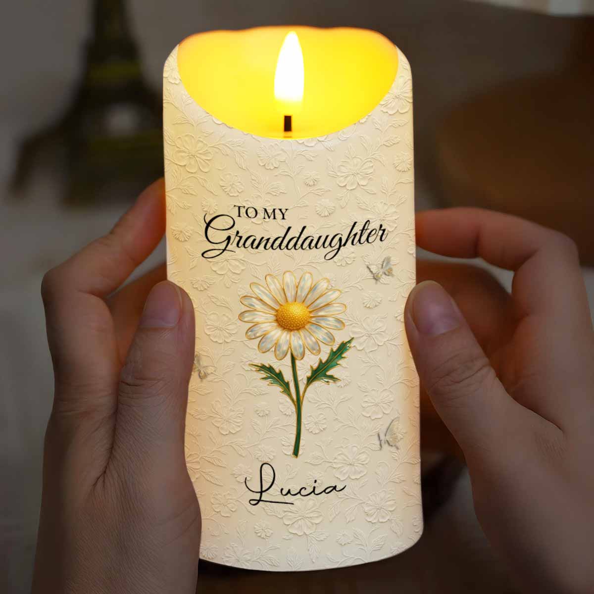 To My Granddaughter, Love Grandma, Beautiful Flower Design - Personalized Custom LED Candle - GDT551_LECA