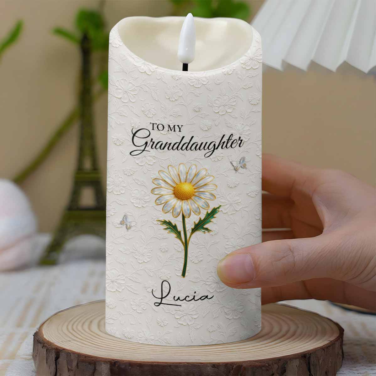 To My Granddaughter, Love Grandma, Beautiful Flower Design - Personalized Custom LED Candle - GDT551_LECA