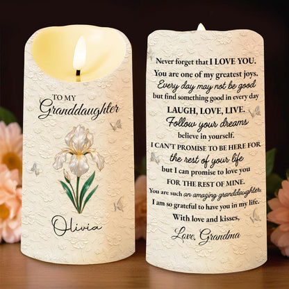 To My Granddaughter, Love Grandma, Beautiful Flower Design - Personalized Custom LED Candle - GDT551_LECA