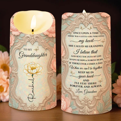 To My Granddaughter, Beautiful Floral Design - Personalized Custom LED Candle - GDT557_LECA