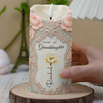 To My Granddaughter, Beautiful Floral Design - Personalized Custom LED Candle - GDT557_LECA