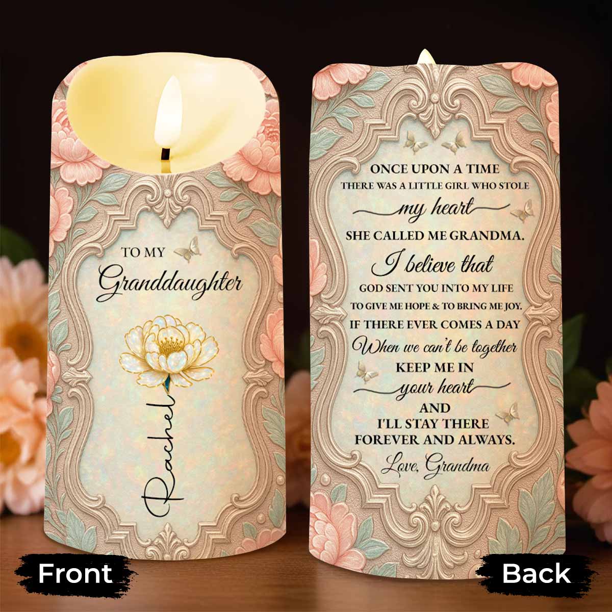 To My Granddaughter, Beautiful Floral Design - Personalized Custom LED Candle - GDT557_LECA