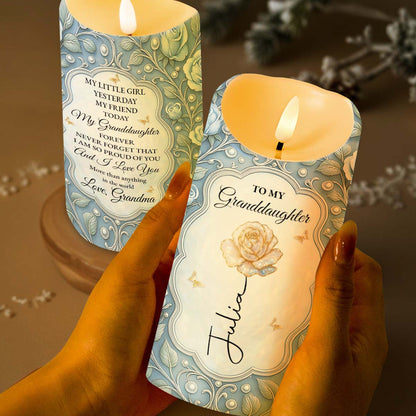 To My Granddaughter, Rose And Butterfly Design - Personalized Custom LED Candle - GDT559_LECA