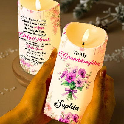 To My Granddaughter, Love And Floral Blessing - Personalized Custom LED Candle - GDT563_LECA