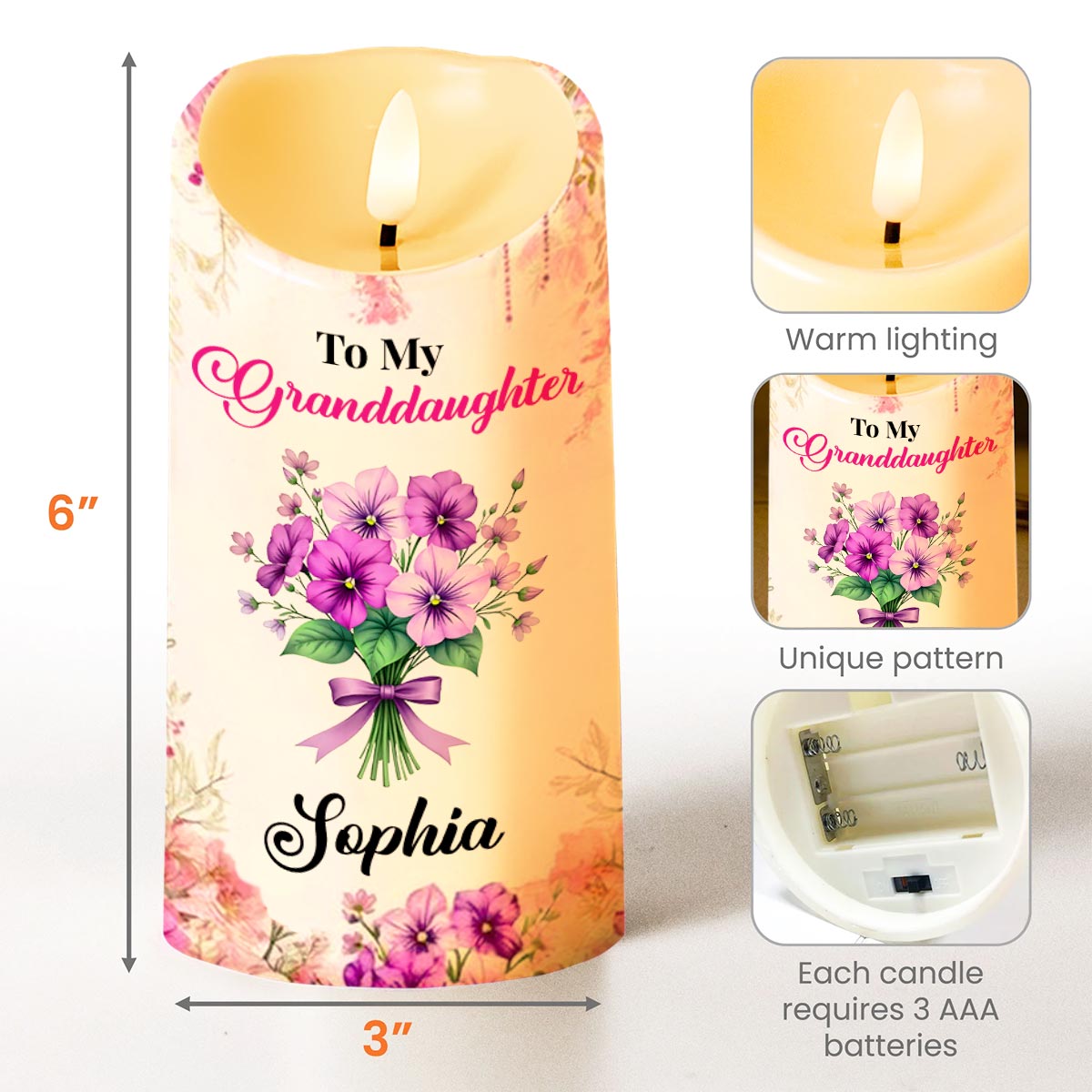 To My Granddaughter, Love And Floral Blessing - Personalized Custom LED Candle - GDT563_LECA