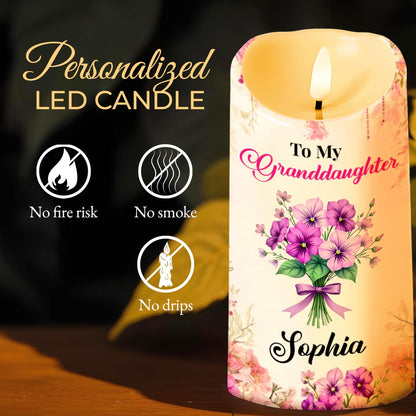 To My Granddaughter, Love And Floral Blessing - Personalized Custom LED Candle - GDT563_LECA