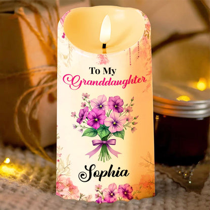 To My Granddaughter, Love And Floral Blessing - Personalized Custom LED Candle - GDT563_LECA