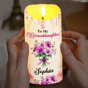 To My Granddaughter, Love And Floral Blessing - Personalized Custom LED Candle - GDT563_LECA
