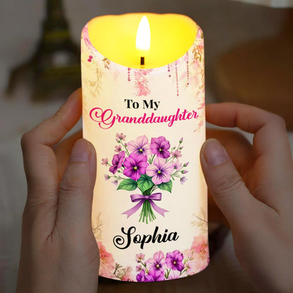 To My Granddaughter, Love And Floral Blessing - Personalized Custom LED Candle - GDT563_LECA