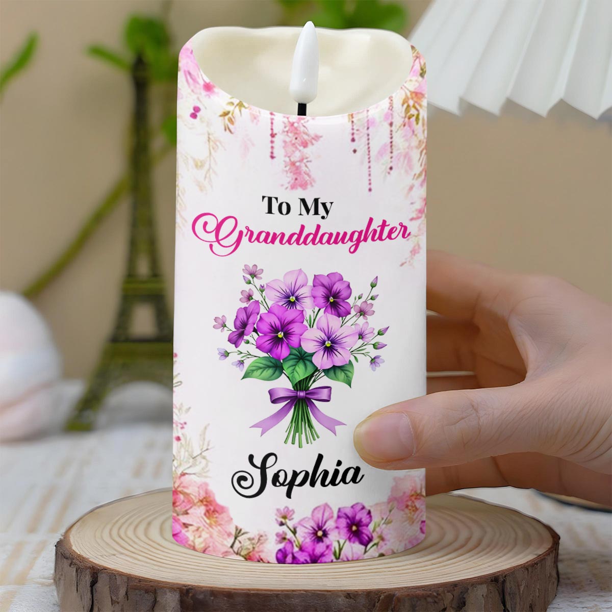 To My Granddaughter, Love And Floral Blessing - Personalized Custom LED Candle - GDT563_LECA