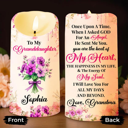 To My Granddaughter, Love And Floral Blessing - Personalized Custom LED Candle - GDT563_LECA