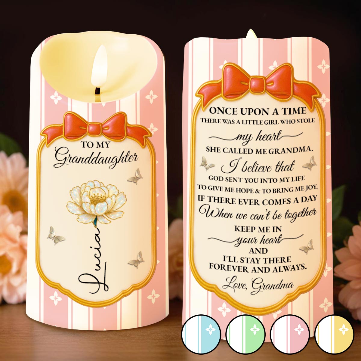 Once Upon A Time Little Girl Stole My Heart, Bow And Flower - Personalized Custom LED Candle - GDT569_LECA