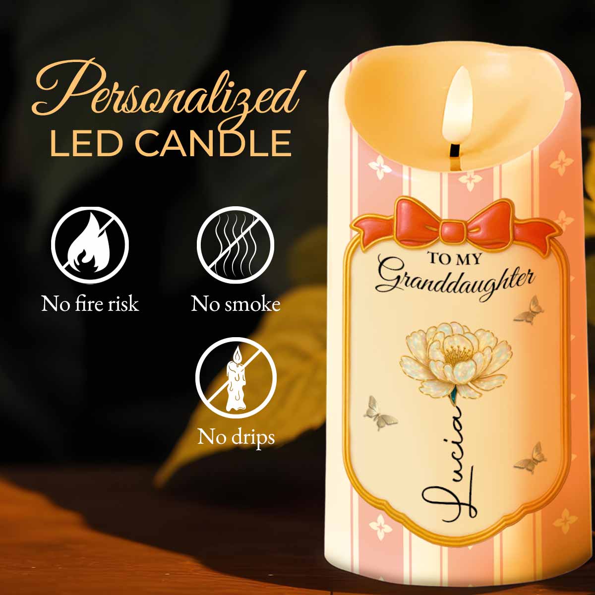 Once Upon A Time Little Girl Stole My Heart, Bow And Flower - Personalized Custom LED Candle - GDT569_LECA