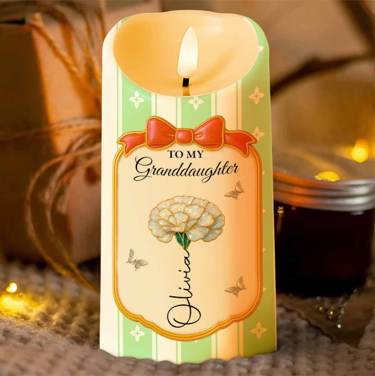 Once Upon A Time Little Girl Stole My Heart, Bow And Flower - Personalized Custom LED Candle - GDT569_LECA