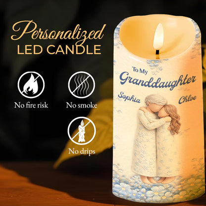 To My Granddaughter, Floral Grandmother And Granddaughter Embrace - Personalized Custom LED Candle - GDT571_LECA