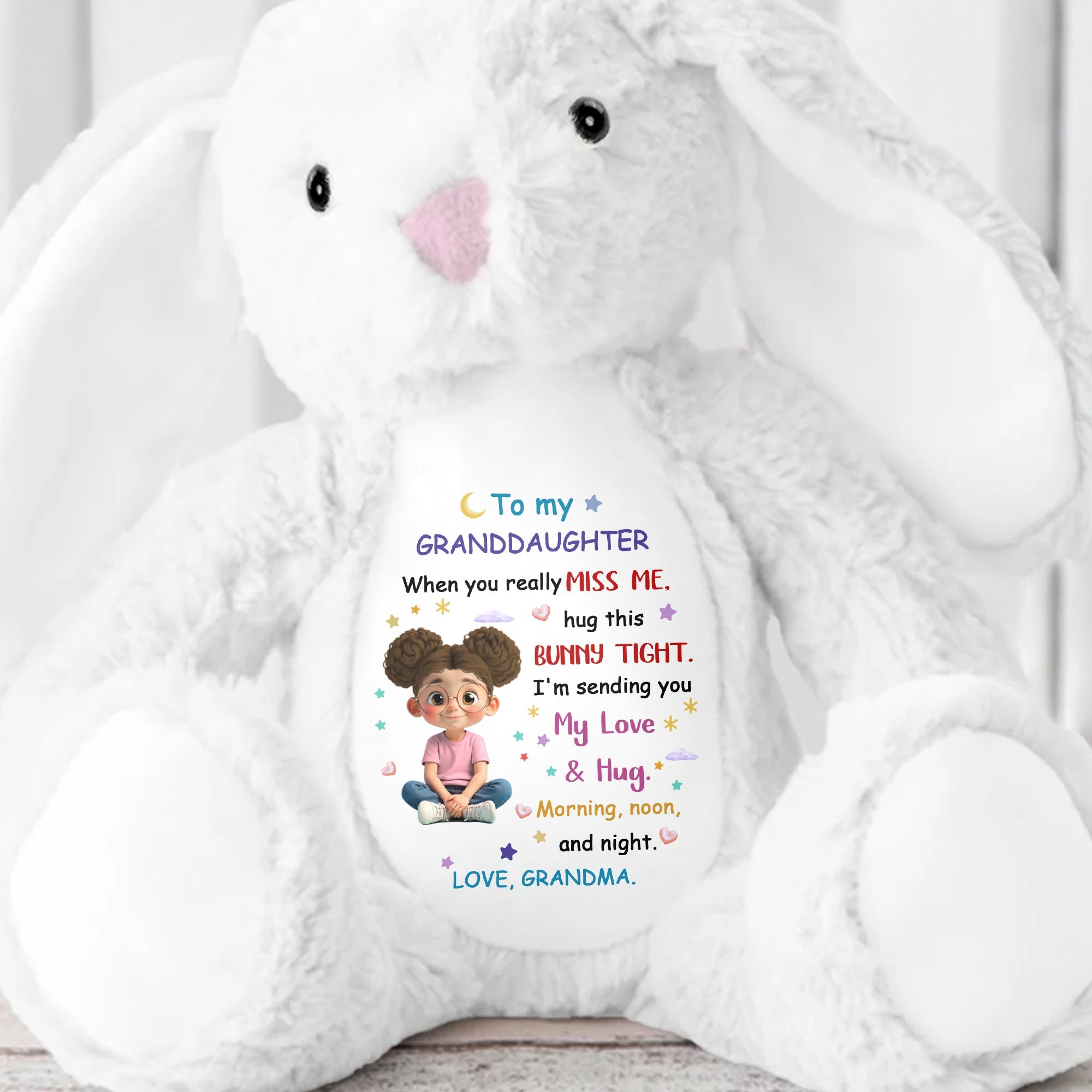 To My Granddaughter, Hug This Bunny Tight - Personalized Stuffed Bunny - GDT572_BUN