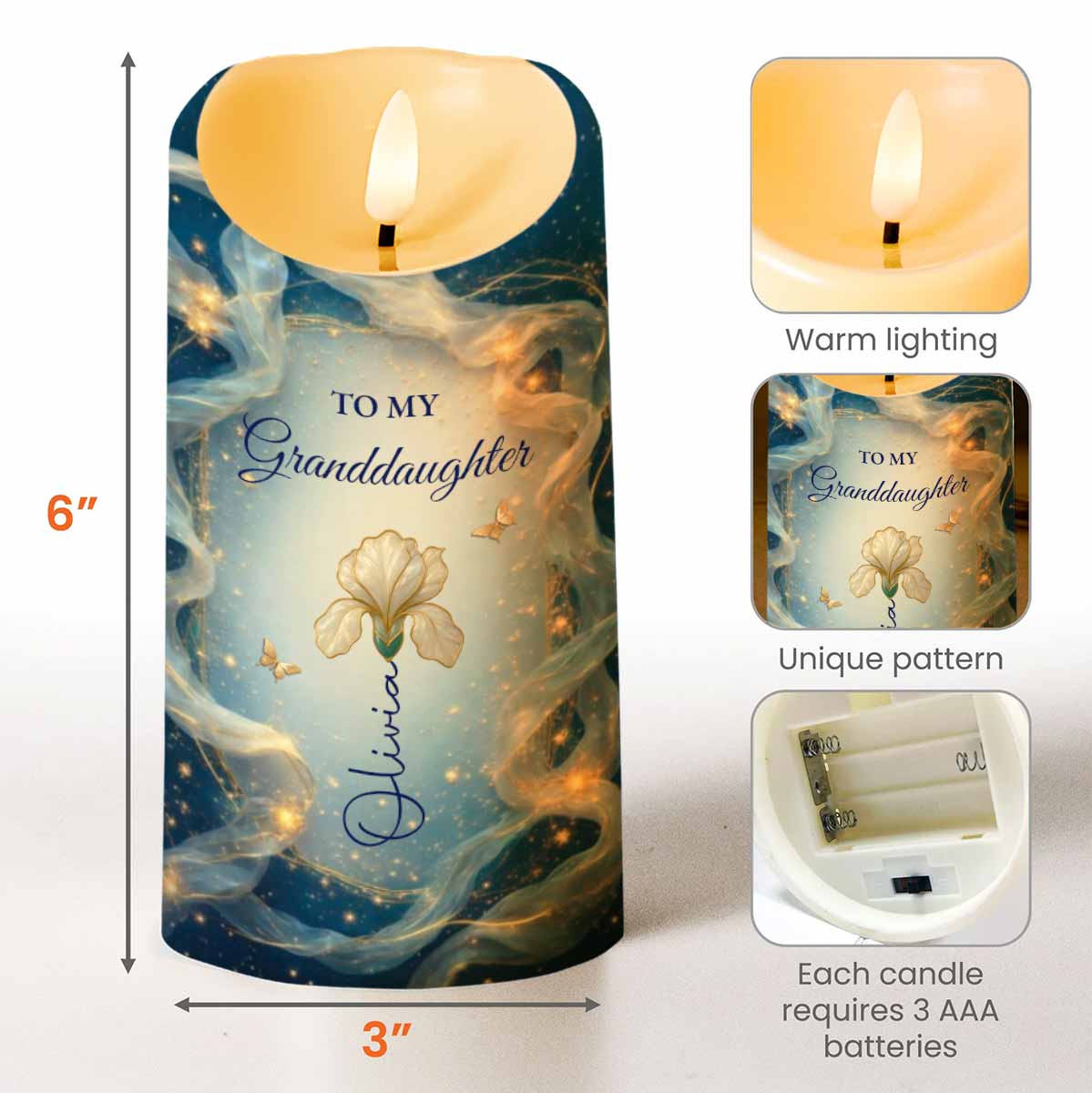 To My Granddaughter, Flower And Butterfly - Personalized Custom LED Candle - GDT575_LECA