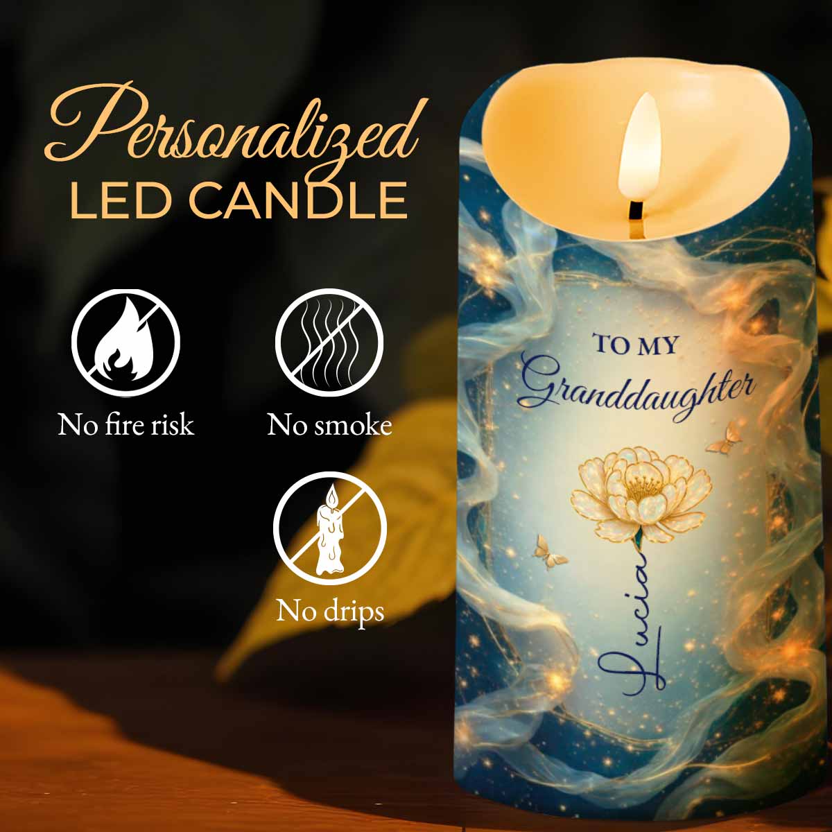 To My Granddaughter, Flower And Butterfly - Personalized Custom LED Candle - GDT575_LECA