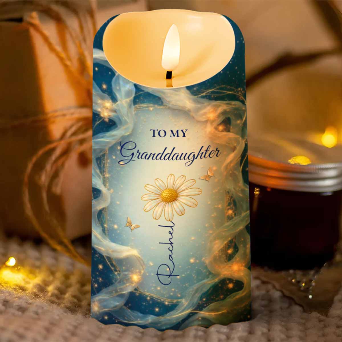 To My Granddaughter, Flower And Butterfly - Personalized Custom LED Candle - GDT575_LECA
