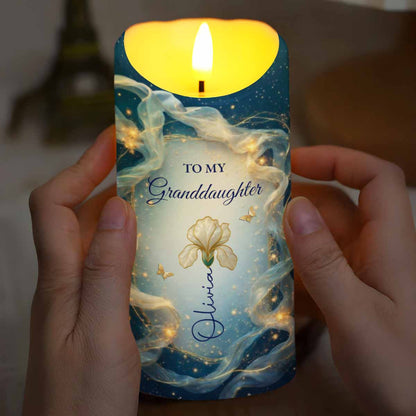 To My Granddaughter, Flower And Butterfly - Personalized Custom LED Candle - GDT575_LECA