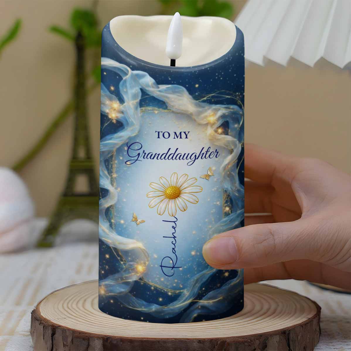 To My Granddaughter, Flower And Butterfly - Personalized Custom LED Candle - GDT575_LECA