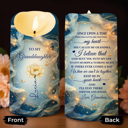 To My Granddaughter, Flower And Butterfly - Personalized Custom LED Candle - GDT575_LECA