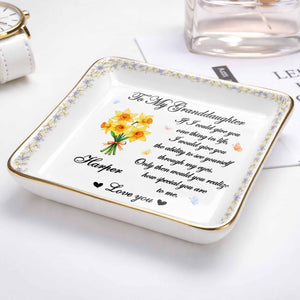 To My Granddaughter If I Could Give You One Thing Purple Flowers - Personalized Custom Jewelry Dish, Ceramic Dish, Square Shape - GDT576_SCRF