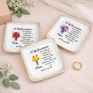 To My Granddaughter If I Could Give You One Thing Purple Flowers - Personalized Custom Jewelry Dish, Ceramic Dish, Square Shape - GDT576_SCRF