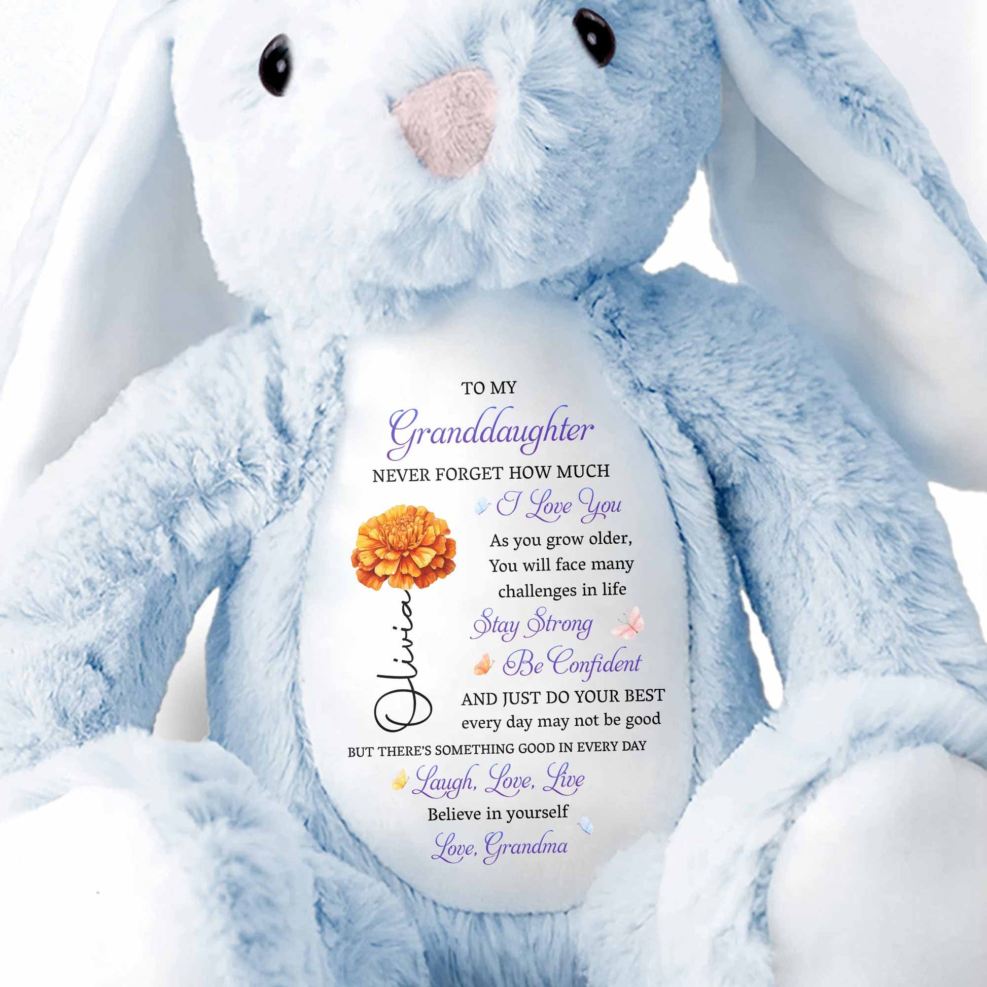 To My Granddaughter, Never Forget, Love, Believe - Personalized Stuffed Bunny - GDT591_BUN