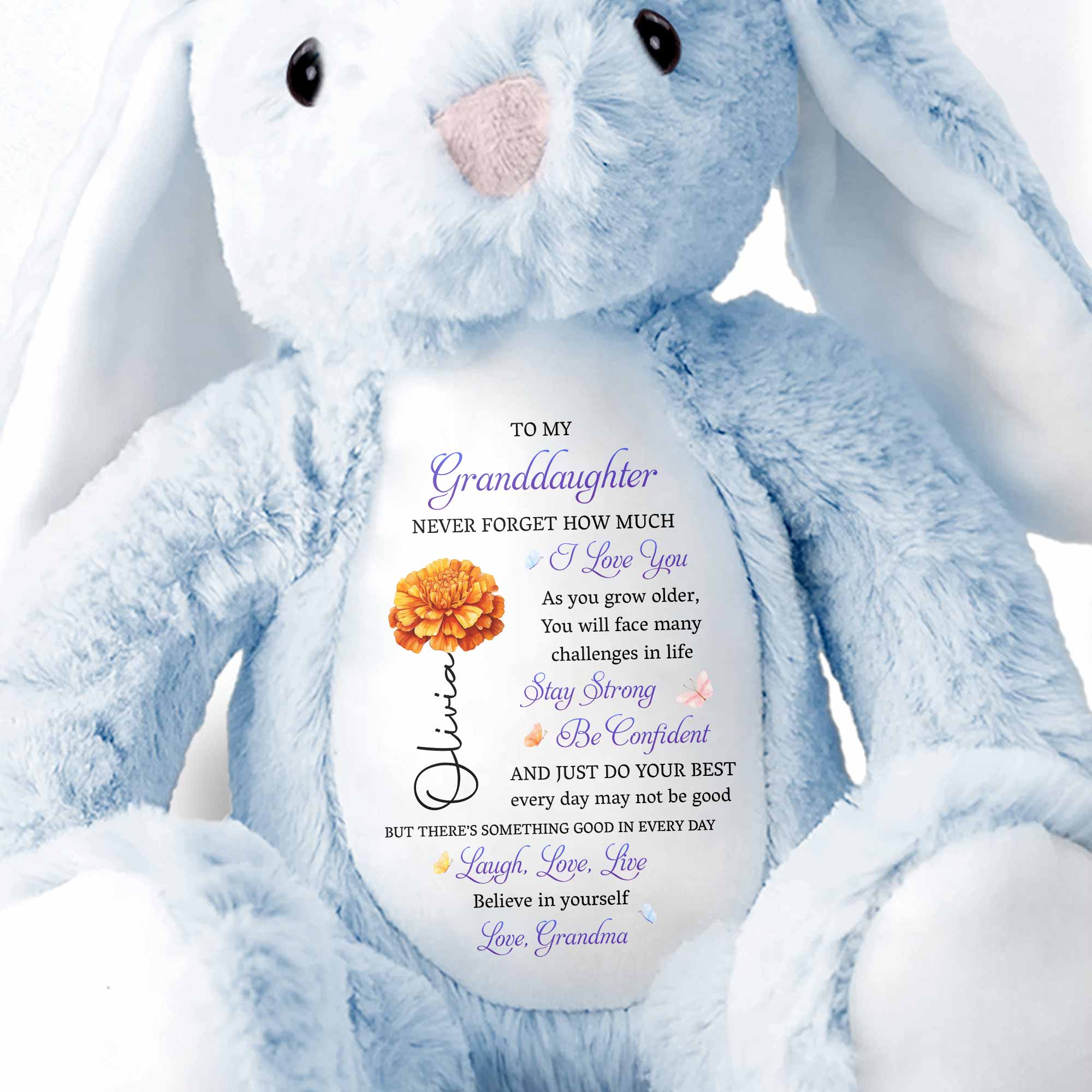 To My Granddaughter, Never Forget, Love, Believe - Personalized Stuffed Bunny - GDT591_BUN