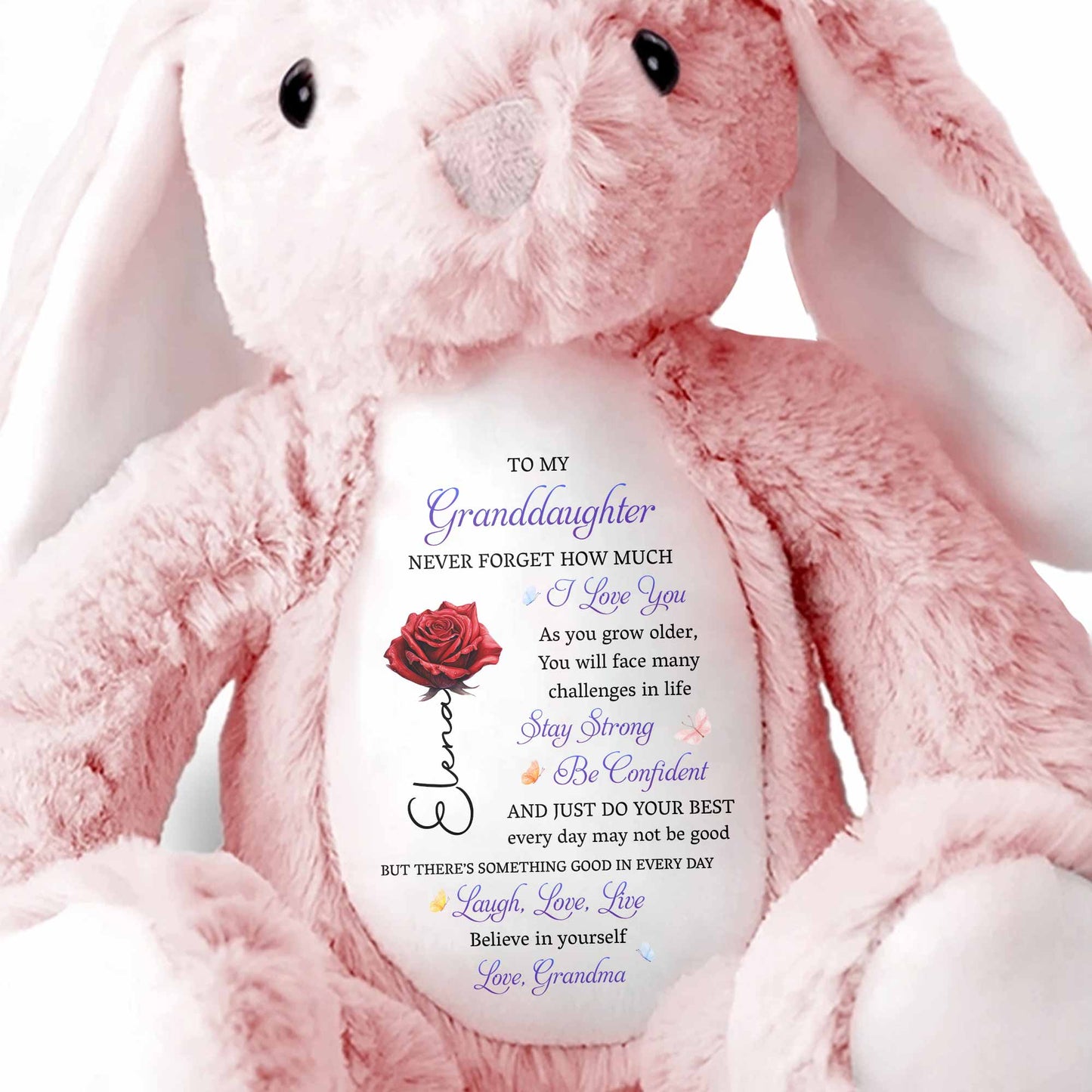 To My Granddaughter, Never Forget, Love, Believe - Personalized Stuffed Bunny - GDT591_BUN