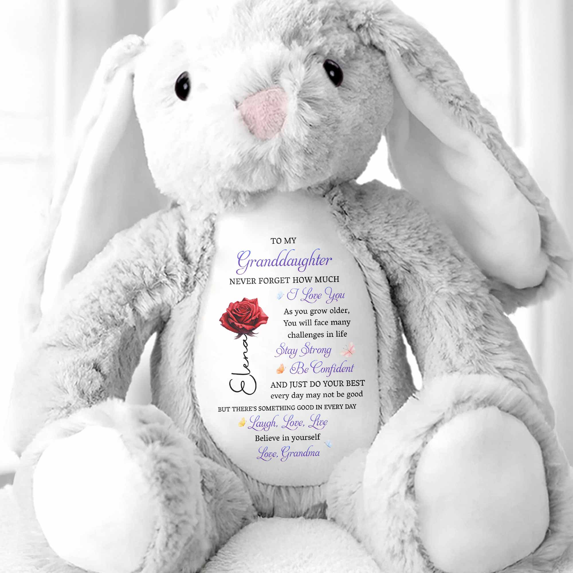 To My Granddaughter, Never Forget, Love, Believe - Personalized Stuffed Bunny - GDT591_BUN