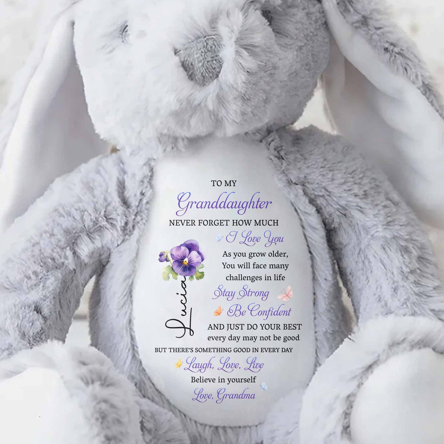To My Granddaughter, Never Forget, Love, Believe - Personalized Stuffed Bunny - GDT591_BUN