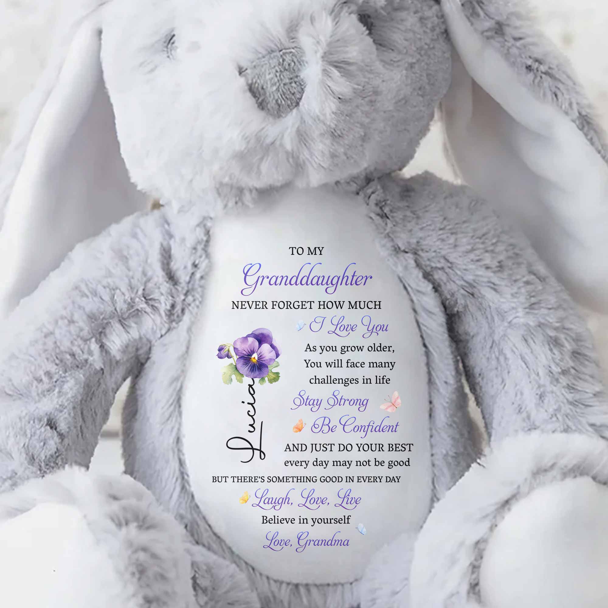 To My Granddaughter, Never Forget, Love, Believe - Personalized Stuffed Bunny - GDT591_BUN