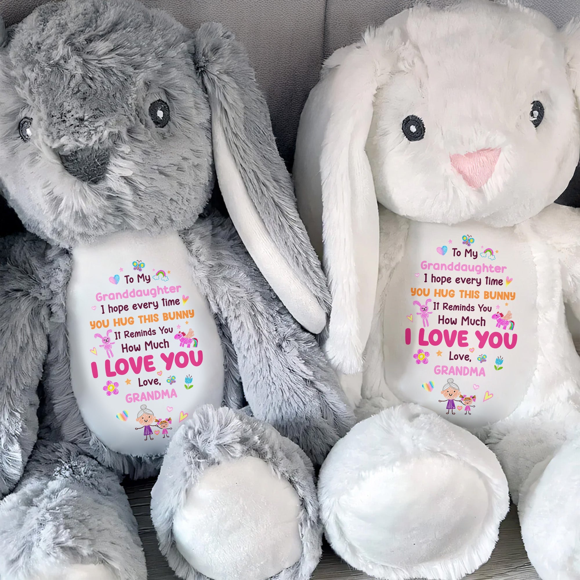 To My Granddaughter, I Love You Bunny With Heart And Flowers - Personalized Stuffed Bunny - GDT592_BUN