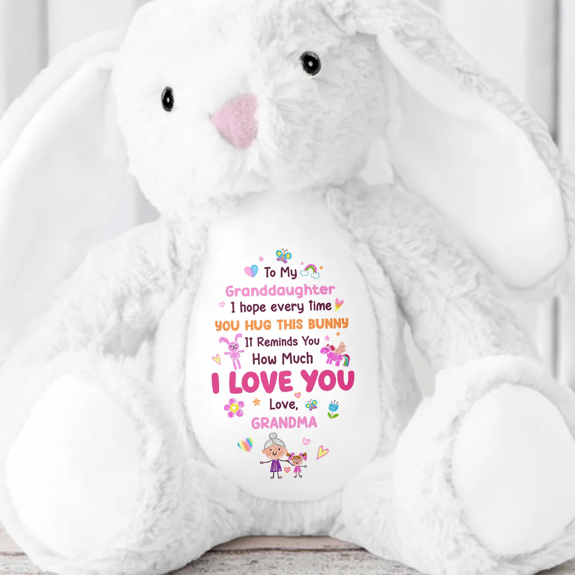 To My Granddaughter, I Love You Bunny With Heart And Flowers - Personalized Stuffed Bunny - GDT592_BUN
