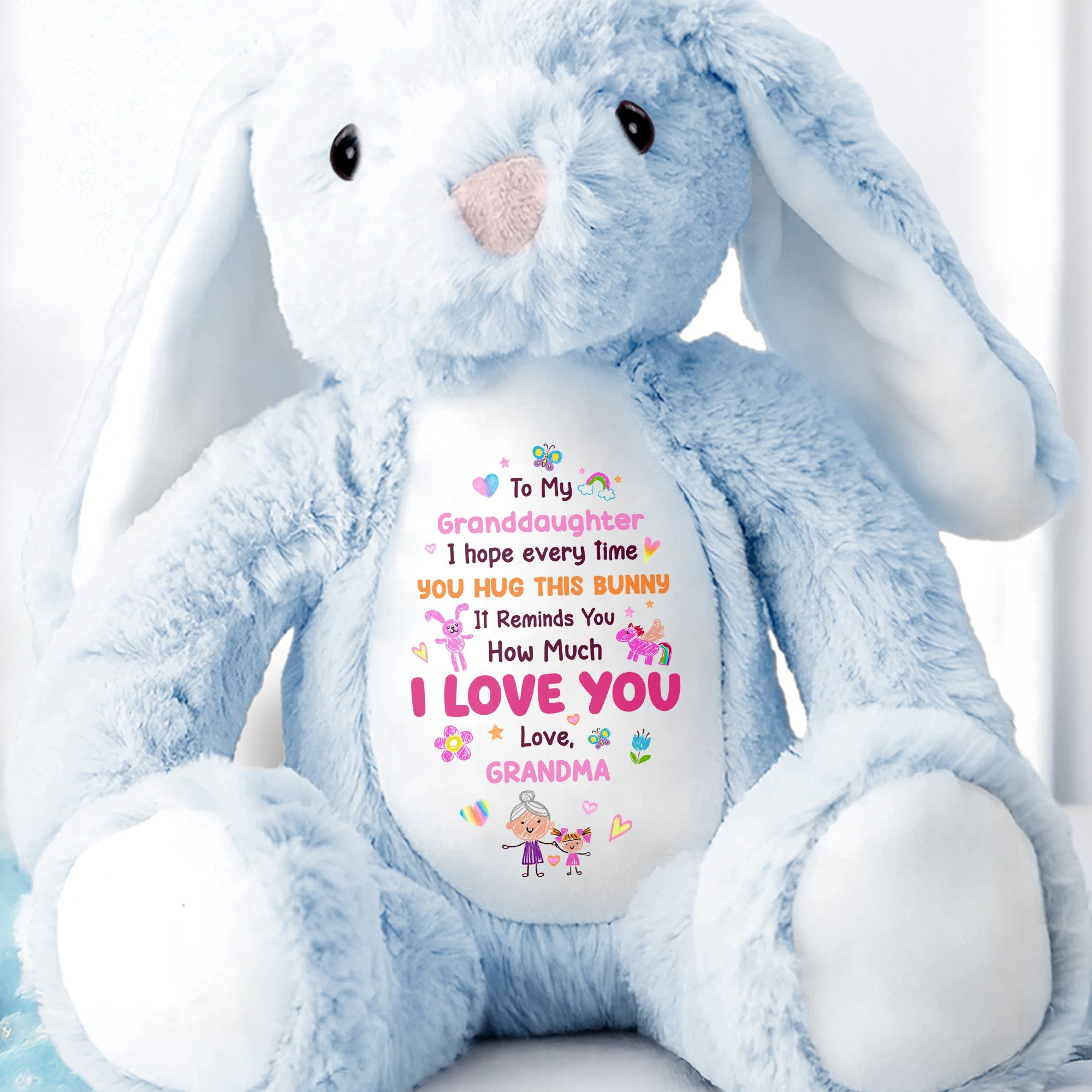 To My Granddaughter, I Love You Bunny With Heart And Flowers - Personalized Stuffed Bunny - GDT592_BUN