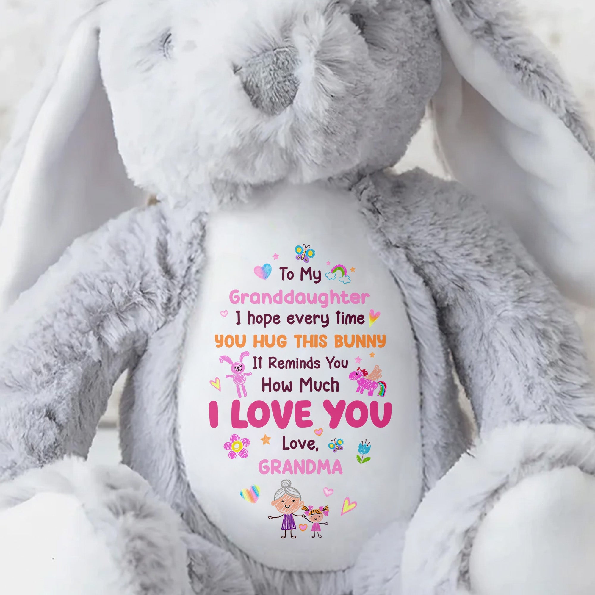 To My Granddaughter, I Love You Bunny With Heart And Flowers - Personalized Stuffed Bunny - GDT592_BUN