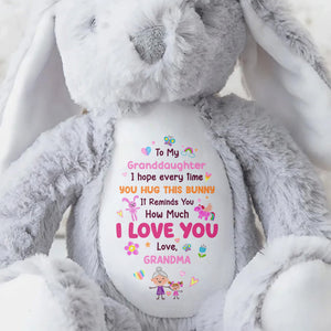 To My Granddaughter, I Love You Bunny With Heart And Flowers - Personalized Stuffed Bunny - GDT592_BUN